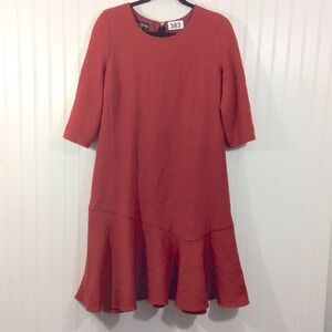 Amen Wardy Dress Red Ruffle Wool MIDI 3/4 Sleeve Size 44 Taille US 14 Poland